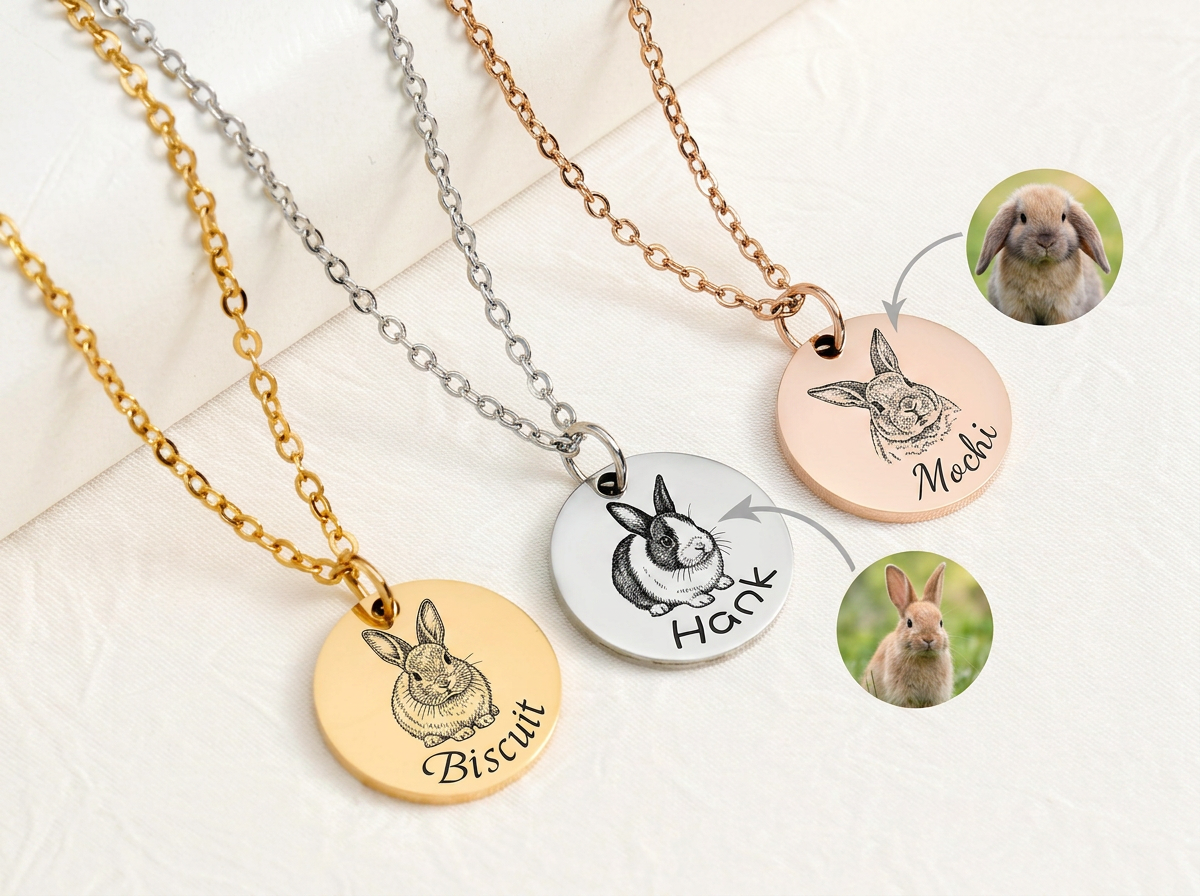 Delicate gold bunny pendant necklace on soft fabric